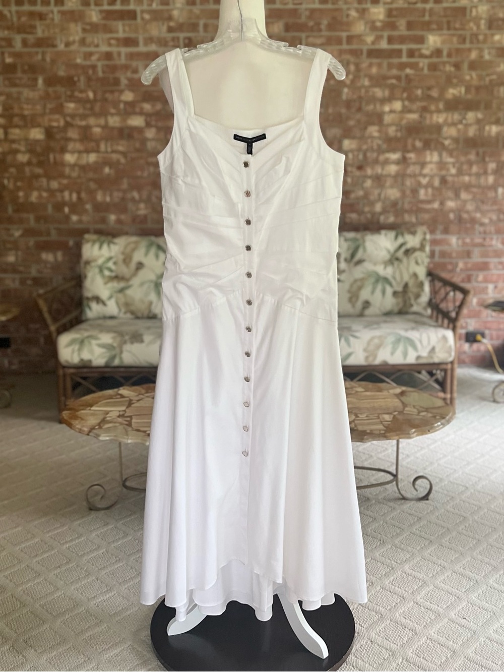 WHBM White Ruched Bodice Button Front Sateen Midi Dress NWT 6 Quiet Luxury - Picture 15 of 17
